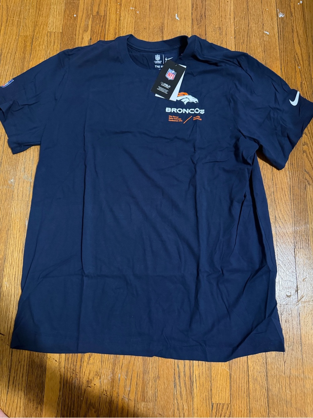 Uniqlo Navy Broncos Graphic Short-Sleeve Tee with Orange Accent